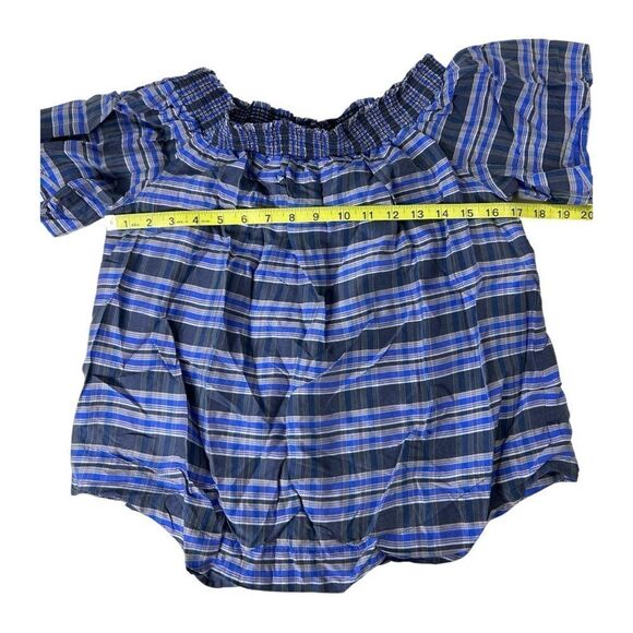 J Crew Blue Striped Off-Shoulder Silk Women's Top‎ Sz 8 - Picture 5 of 5